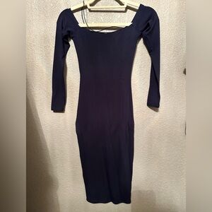 Navy naked wardrobe bodycon long sleeve mid dress